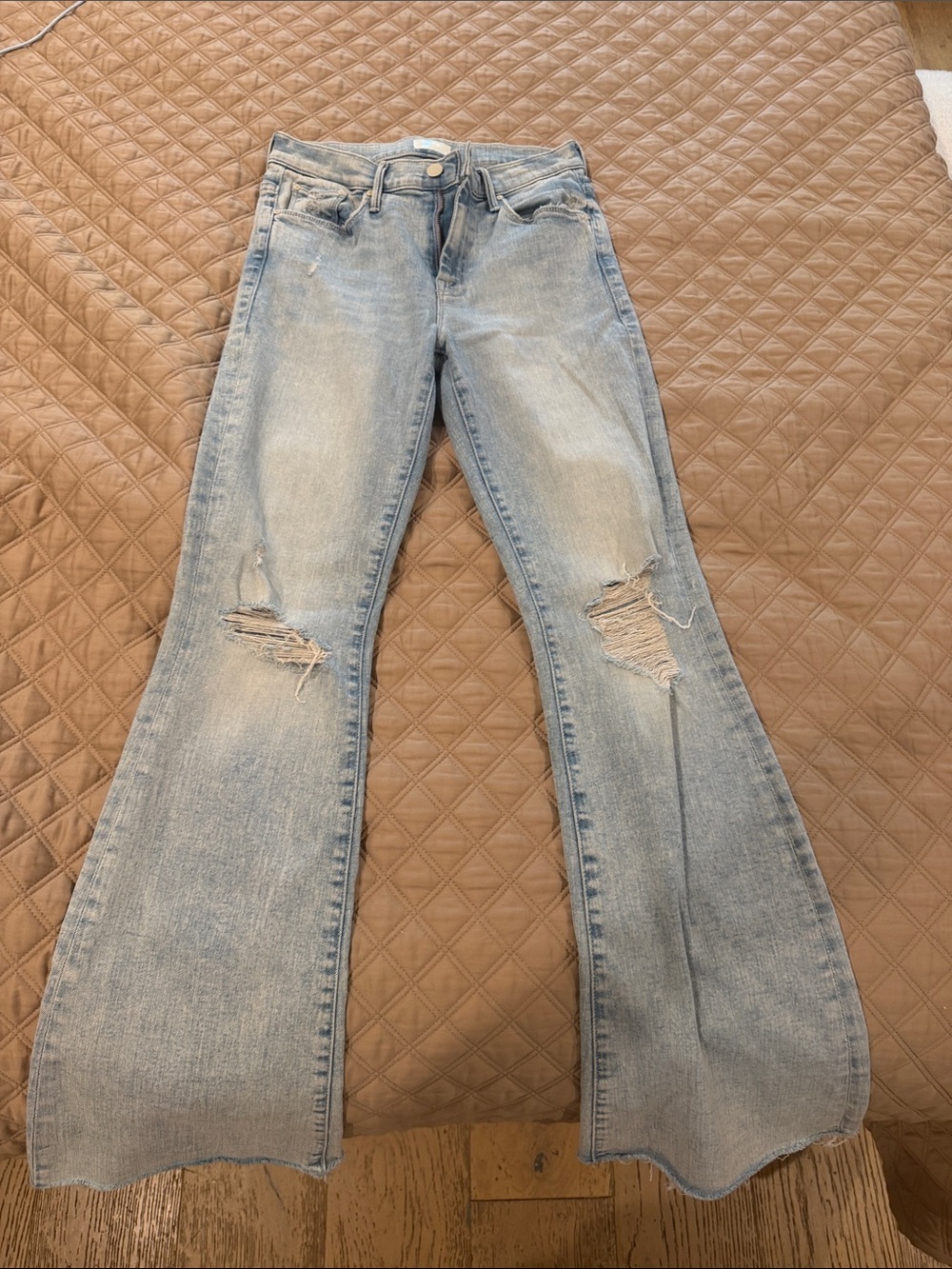 MOTHER Light Blue Distressed Flare Jeans